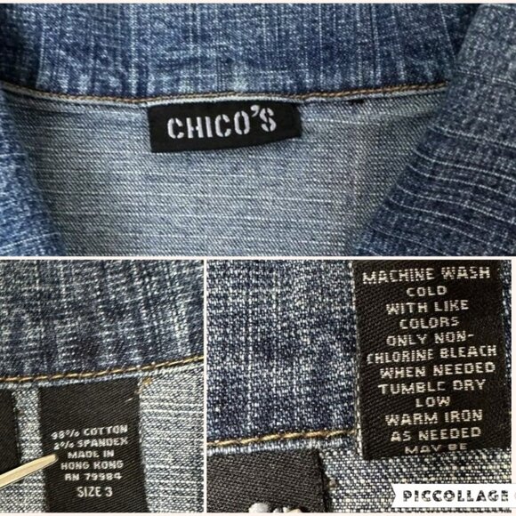 Vintage Chico's Medium Blue Stonewash Long Sleeve Denim Jean Jacket Womens Large - Picture 16 of 16